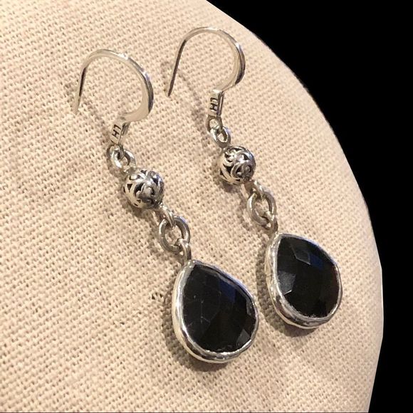 Lois Hill Sterling Silver Black Onyx Faceted Drop Dangle Earrings - Picture 11 of 13